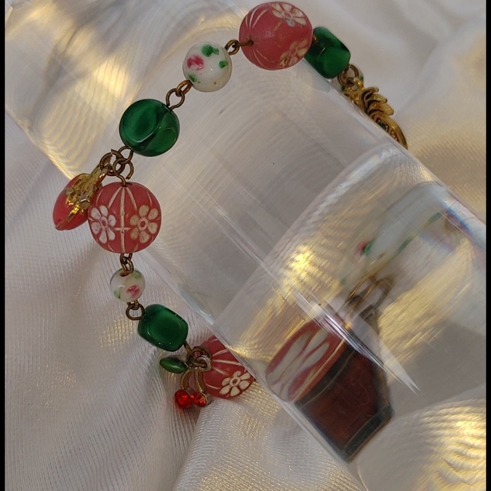 HipStarArt Fruity floral repurposed charm bracelet